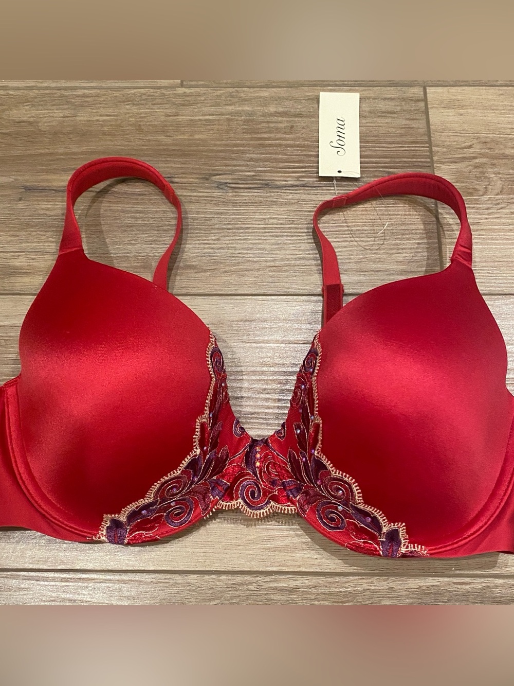 NWT Soma Enhancing Shape Full Coverage Lace Trim Bra Ruby Majestic Plum 34D